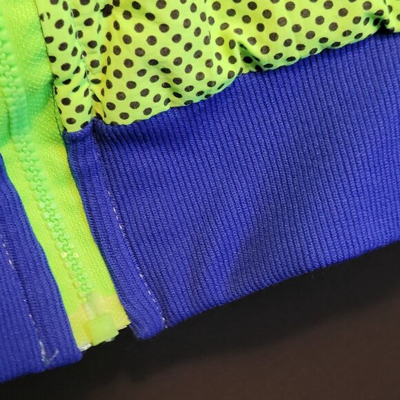 Retro Big Dogs Reversible Fleece Puffer Coat Neon Lime Green Polka Dot Dk Blue - Picture 11 of 16